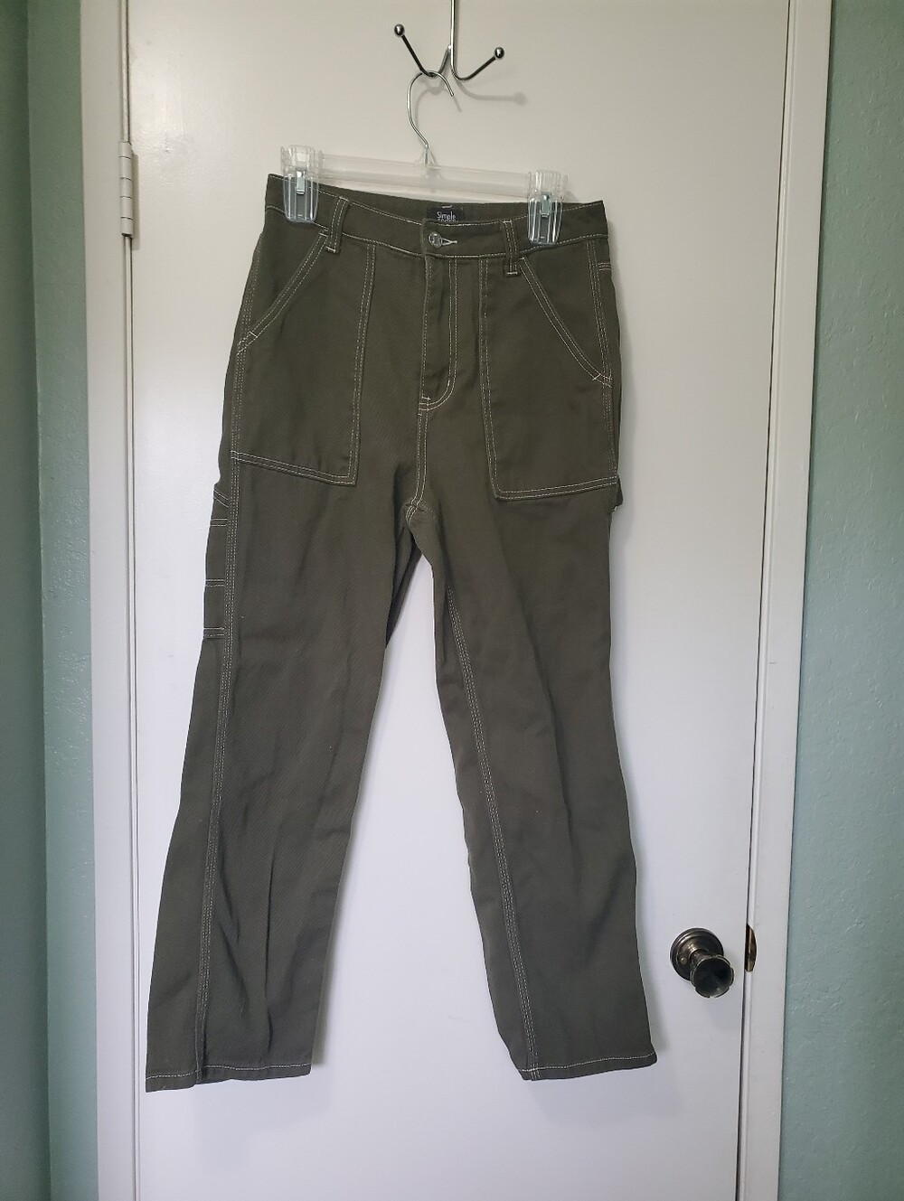 Simple Society Woman's Contrast Stitch Carpenter Utility Pants Side-loop Sz 5/27